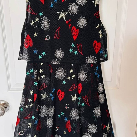 Maje Rachel Black Mesh Mini Dress - Embroidered Hearts & Lipsticks, Size S small - Picture 7 of 10